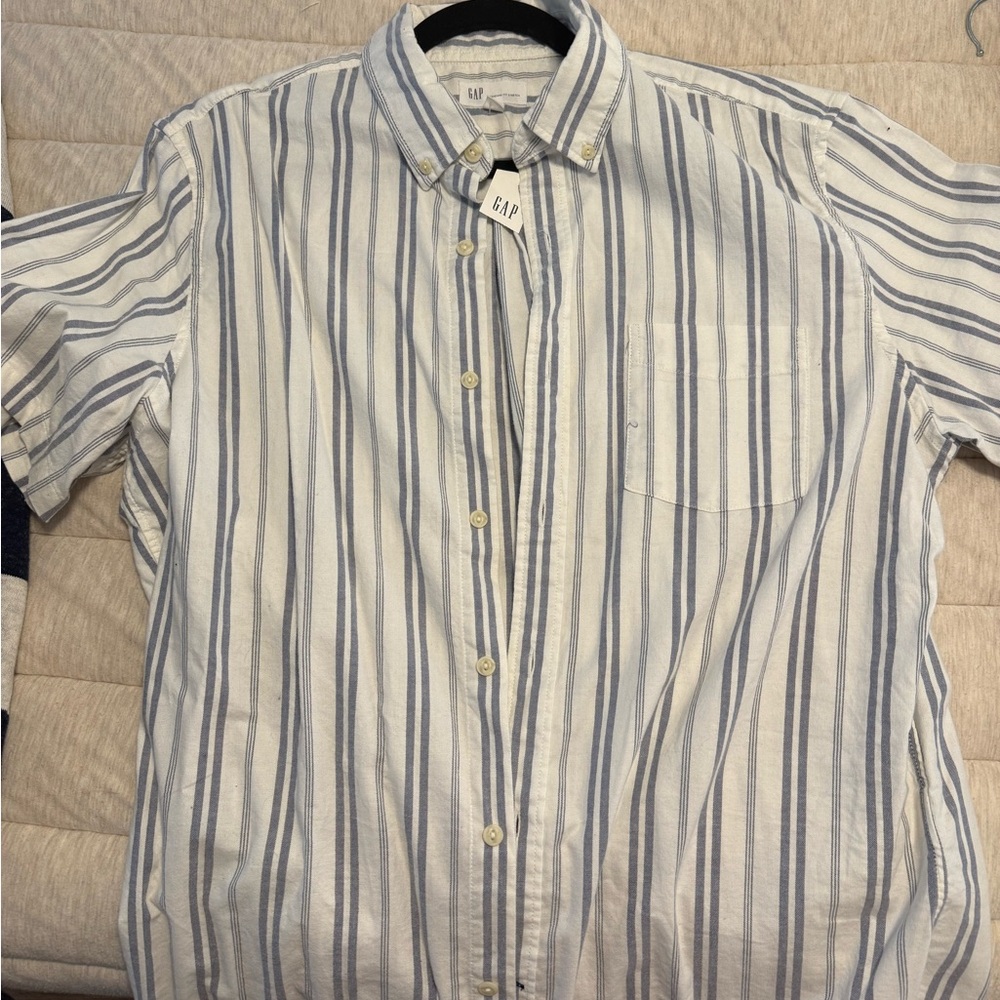 GAP Men's Casual Blue and White Striped Shirt